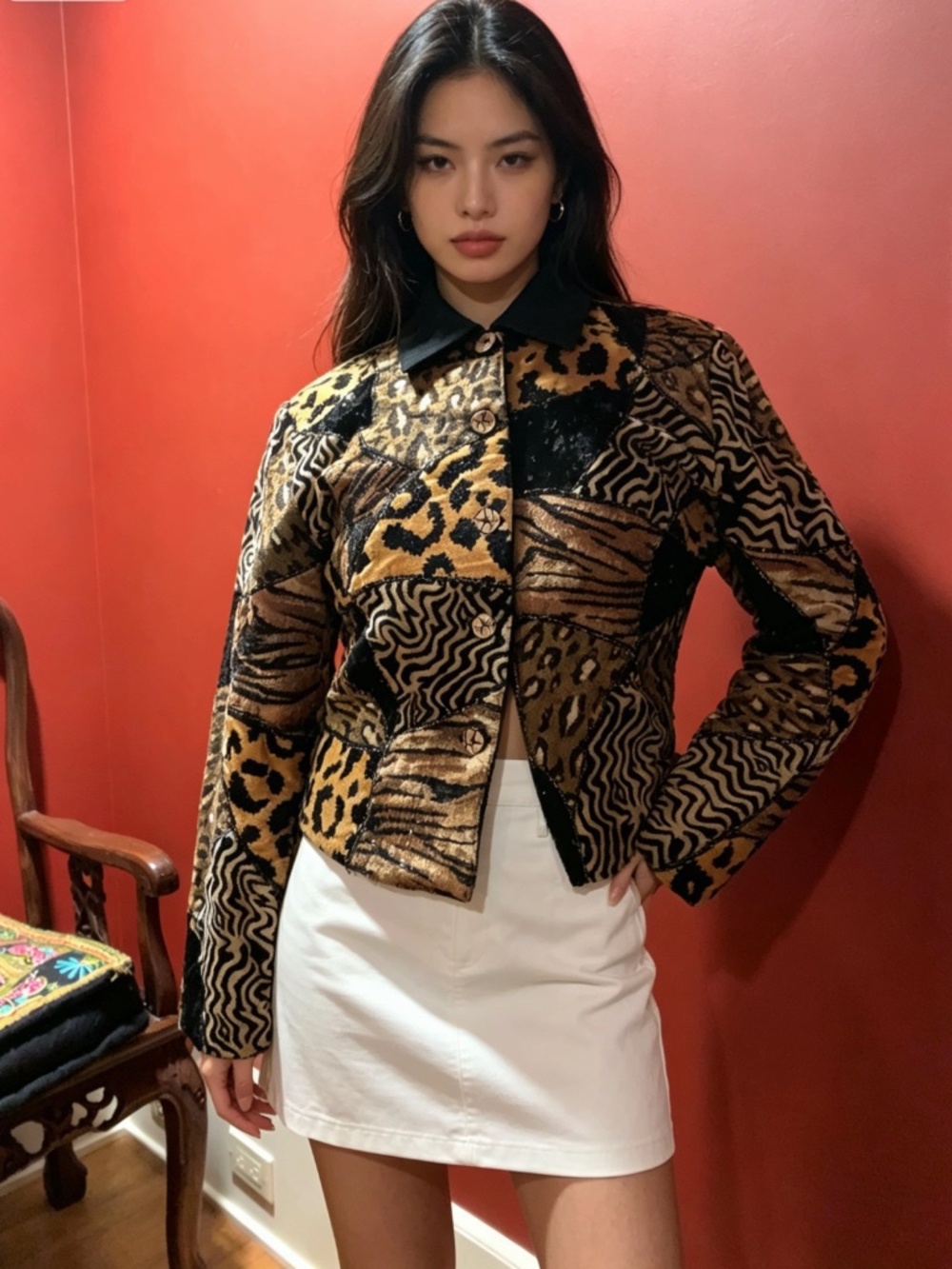 Vintage Animal Print Patchwork Jacket with Sequins - Picture 2 of 4